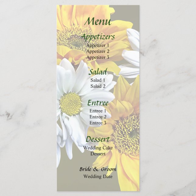Menu de mariage Tournesols et Marguerites (Devant)