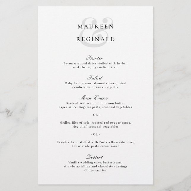 Menu de mariage traditionnel élégant (Devant)
