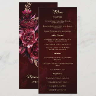 Menu de mariage traditionnel floral burgundy
