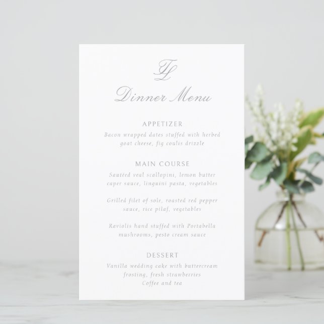 Menu de mariage traditionnel gris élégant (Debout devant)