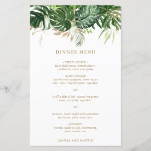 Menu de mariage tropical à la verdure dorée modern