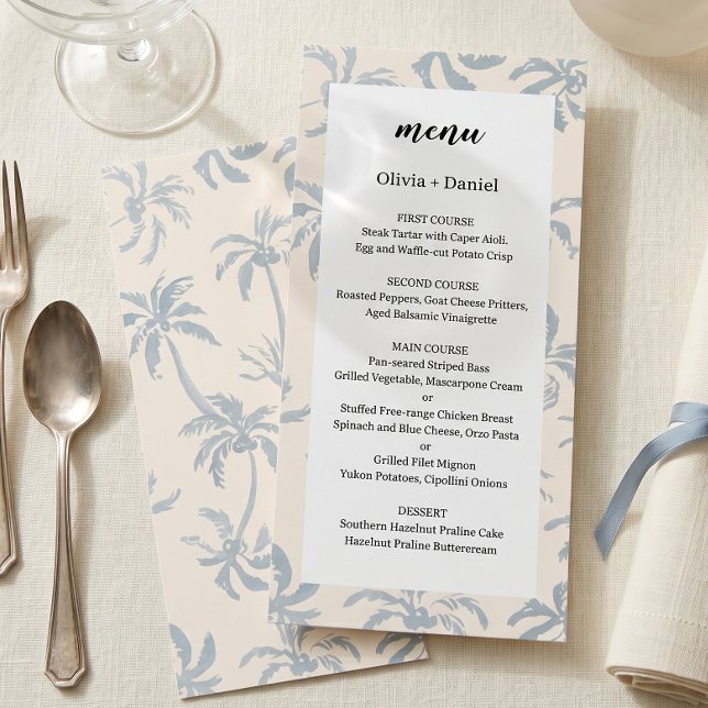 Menu de mariage tropical côtier bleu poussiéreux é (Créateur téléchargé)