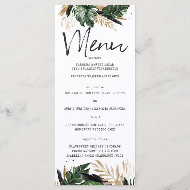 Menu de mariage tropical verdure estivale glamour (Devant)