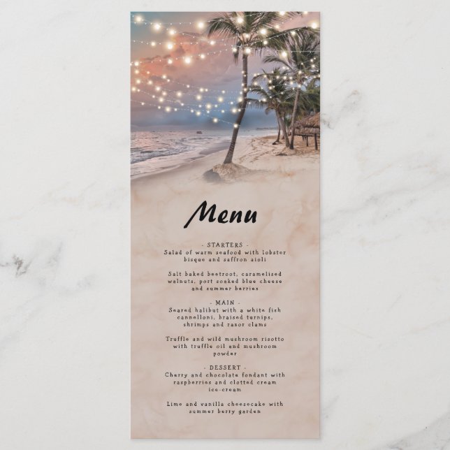Menu de mariage tropical vintage plage (Devant)