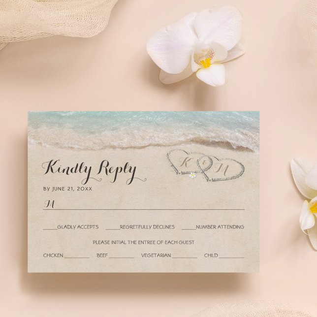 Menu de mariage tropical vintage plage cœur RSVP (Créateur téléchargé)