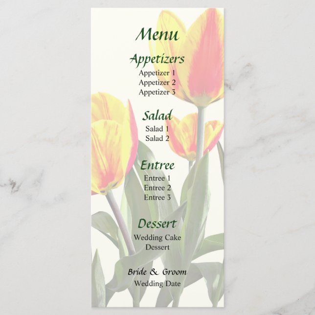 Menu de mariage Tulipes rayées rouge et jaune (Devant)