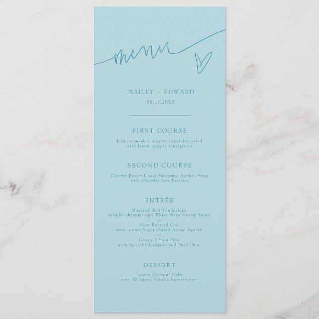 Menu de mariage turquoise écriture moderne (Devant)