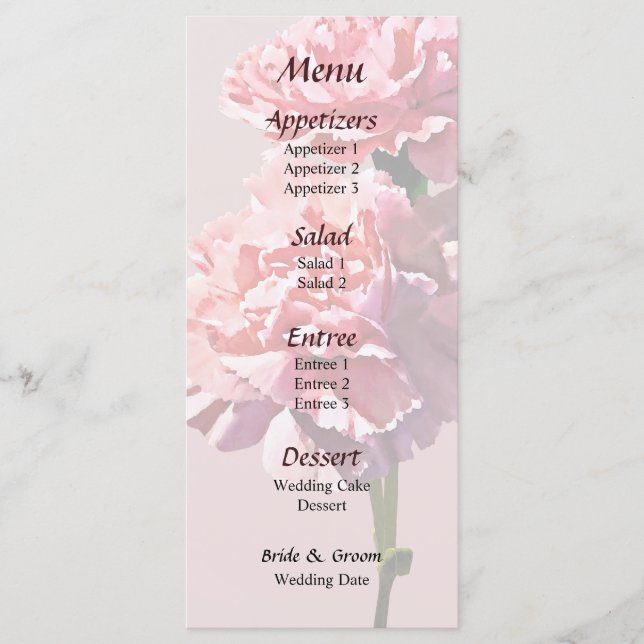 Menu de mariage Two Pink Carnations (Devant)