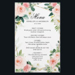 Menu de Mariage végétal géométrique flush<br><div class="desc">Élégant menu mariage botanique rose pâle / pêche ressort avec un bouquet de roses pastel douce aquarelle, pivoines et hydrangées dans les tons rose roux, pêche et crème avec feuilles botaniques verdoyants et feuilles d'eucalyptus. Un choix de design moderne qui conviendra parfaitement aux mariages du printemps et de l'été à...</div>