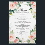 Menu de Mariage végétal géométrique flush<br><div class="desc">Élégant menu mariage botanique rose pâle / pêche ressort avec un bouquet de roses pastel douce aquarelle, pivoines et hydrangées dans les tons rose roux, pêche et crème avec feuilles botaniques verdoyants et feuilles d'eucalyptus. Un choix de design moderne qui conviendra parfaitement aux mariages du printemps et de l'été à...</div>