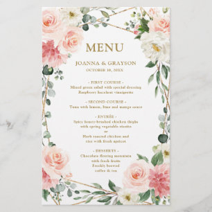 Menu de Mariage végétal géométrique rose pâle