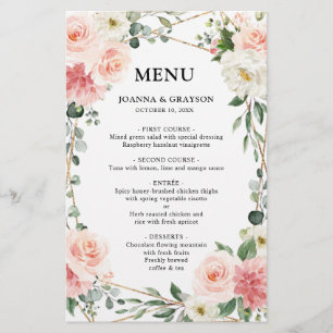 Menu de Mariage végétal géométrique rose pâle