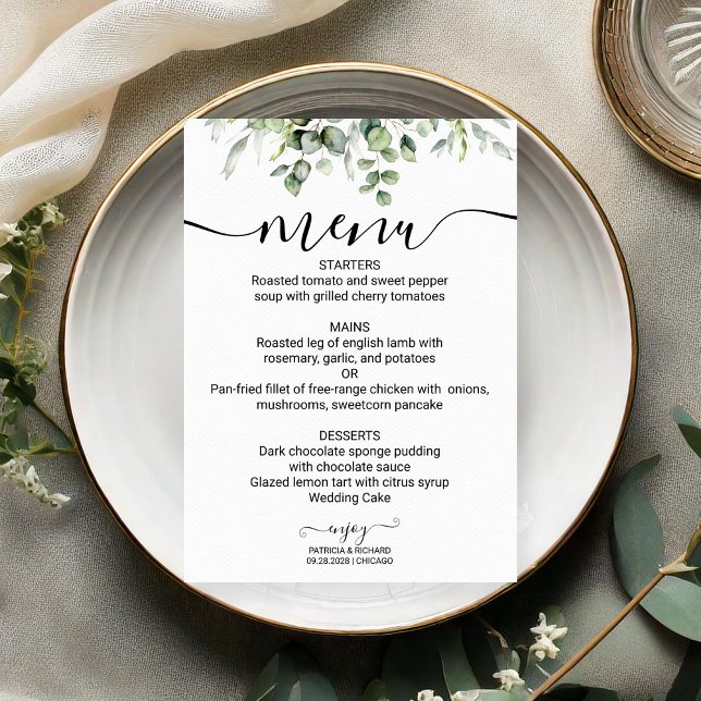 Menu de mariage verdure aquarelle carte eucalyptus (Créateur téléchargé)