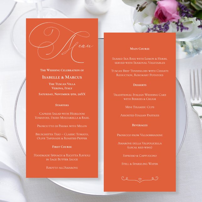 Menu de mariage Verona Sunset (Verona Sunset Wedding Menu)