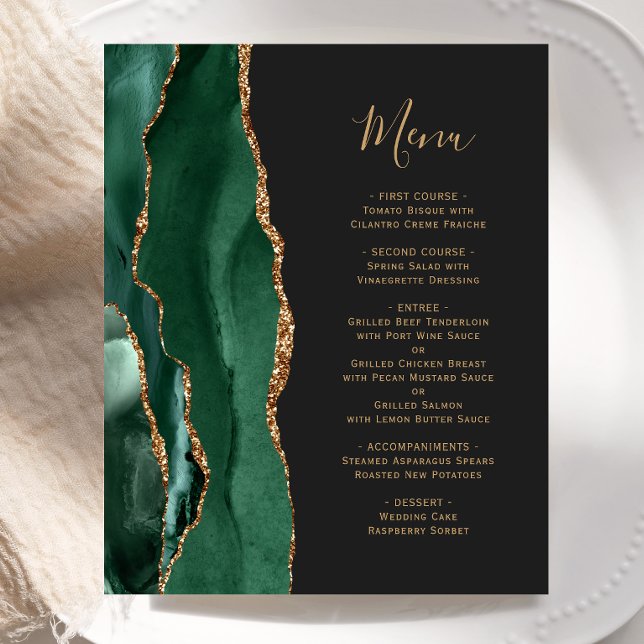 Menu de mariage vert émeraude doré sombre et écono (Créateur téléchargé)