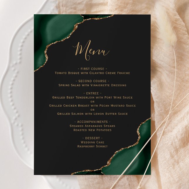 Menu de mariage vert émeraude or foncé (Créateur téléchargé)