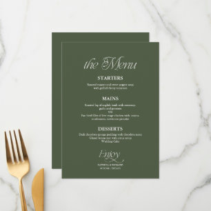 Menu de mariage vert forêt minimaliste moderne