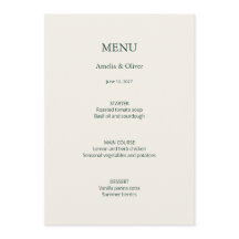Menu de mariage vert ivoire avec remerciement au v