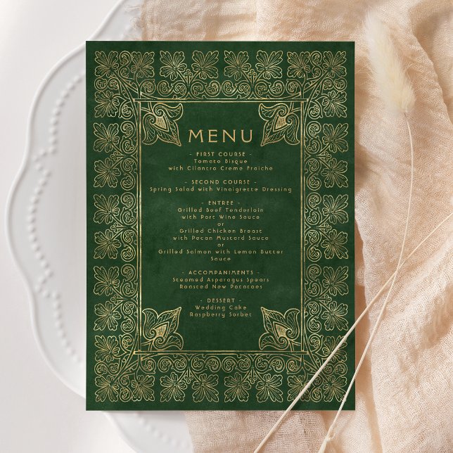 Menu de mariage vert or vintage (Créateur téléchargé)