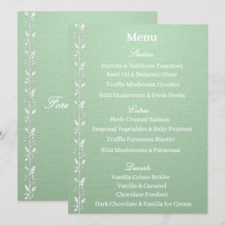 Menu de mariage vert pistache élégant