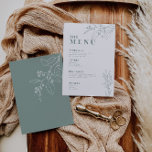 Menu de mariage vert sauge avec illustration flora<br><div class="desc">Ce menu est caractérisé par un style bohème, des illustrations florales et une couleur vert sauge, avec un mélange de différents styles de police, souvent de tailles différentes, pour créer un look unique et éclectique qui donne à ces menus une esthétique naturelle. Imprimés sur du papier cartonné de haute qualité,...</div>