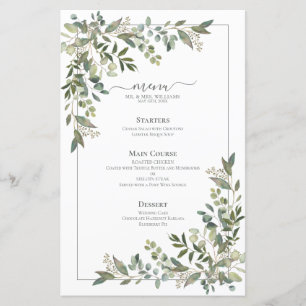 Menu de mariage vert sauge botanique d'eucalyptus