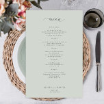 Menu de mariage vert sauge simple et économique<br><div class="desc">Modèle de texte personnalisé avec typographie minimaliste tendance vert sauge simple, carte de menu de mariage pas cher BUDGET. VEUILLEZ LIRE CECI AVANT D'ACHETER ! Il s'agit d'une carte de mariage économique imprimée sur une feuille de papier (chaque feuille contient une carte). Pour le meilleur rapport qualité-prix, notre conseil est...</div>