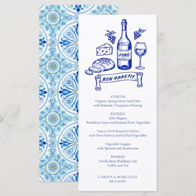 Menu de mariage vin et fromage Bon Appetit de la C (Devant / Derrière)