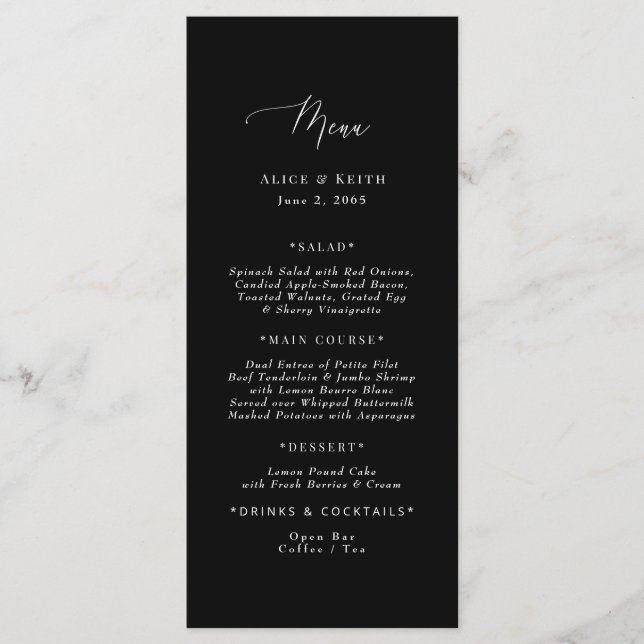 Menu de Mariage Vintage noir (Devant)