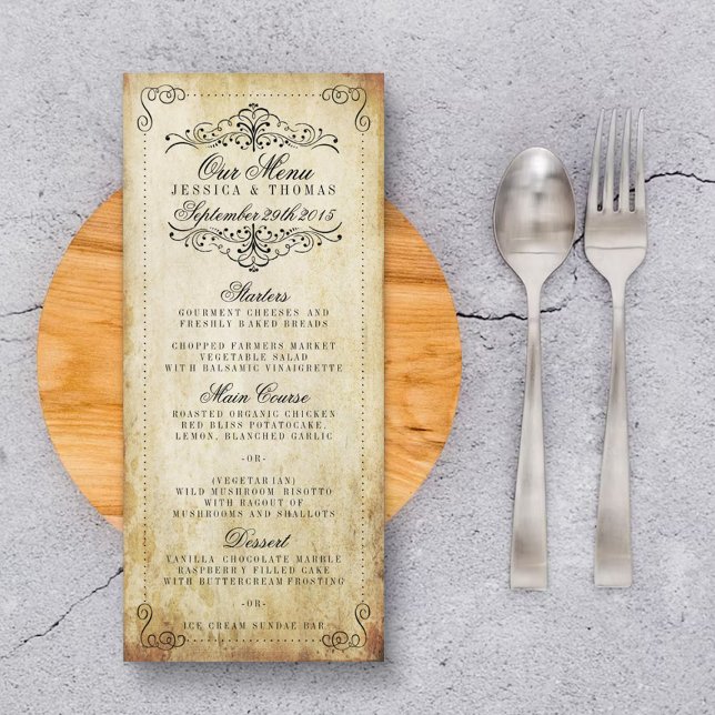 Menu De Mariage Vintage Ornat Flourish (Créateur téléchargé)
