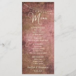 Menu de mariage vintage rustique rose & toile de j