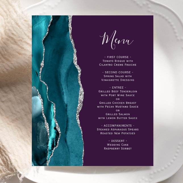 Menu de mariage violet argent sarcelle Budget (Créateur téléchargé)