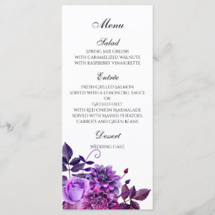 Menu de mariage violet Menu de dîner floral Décor