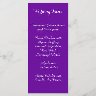 Menu de mariage violet pourpre