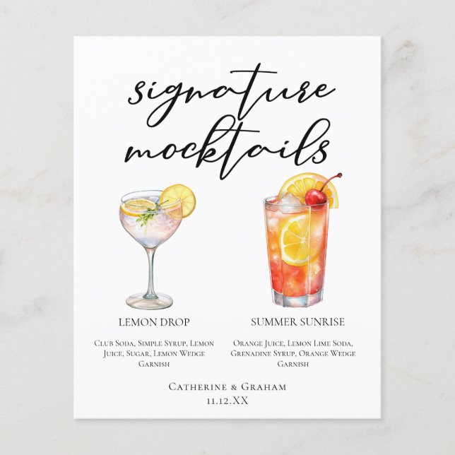 Menu de Mocktails de mariage Lemon Drop Summer Sun (Devant)