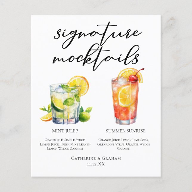 Menu de Mocktails de mariage Mint Julep Summer Sun (Devant)