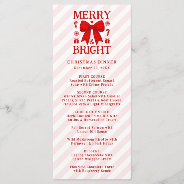 Menu de Noël avec un nœud en vichy rouge Merry & B (Devant)