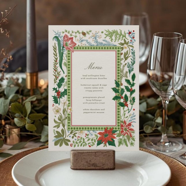 Menu de Noël botanique vintage (Vintage Botanical Christmas Menu)