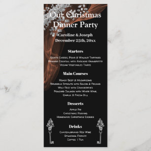 Menu de Noël chic noir et argent avec arbre de Noë