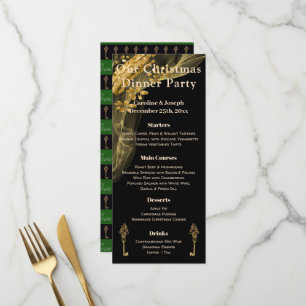 Menu de Noël chic noir et or avec arbre de Noël