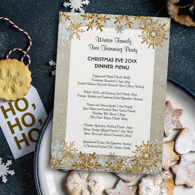 Menu de Noël de plage aux flocons de neige (Créateur téléchargé)