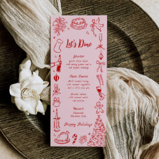 Menu de Noël Doodle Rose Menu de vacances amusant 