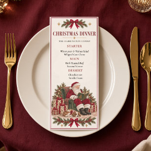 Menu de Noël du Père Noël vintage avec rose