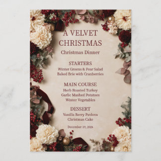Menu de Noël en velours Burgundy Dahlia Flora