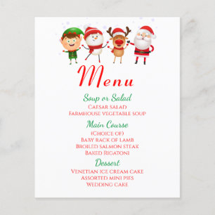 Menu de Noël Fête Santa Claus Rouge Vert