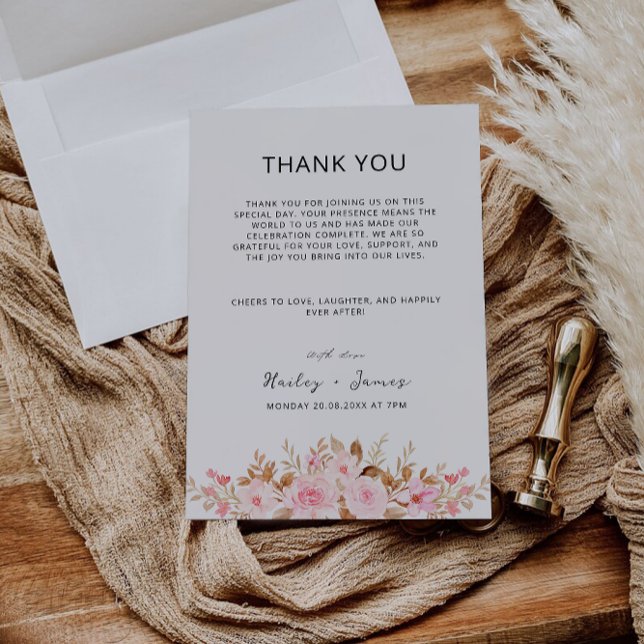 Menu de note de Merci de Mariage rose (Rose Wedding Thank You Napkin Note Menu)