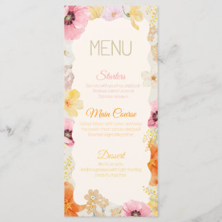 Menu de nourriture d'anniversaire Fleurs pastel or