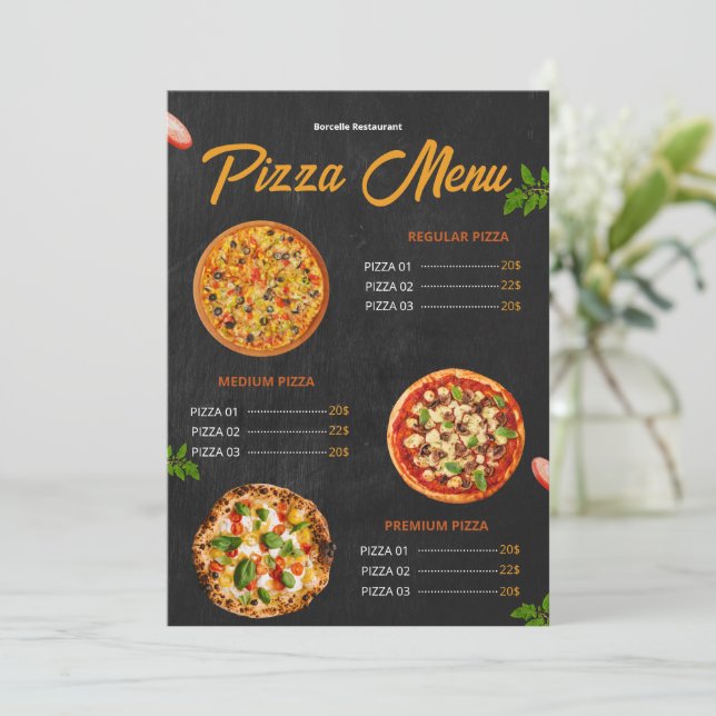 Menu de pizza éditable Pizzaria Menu de restaurant (Debout devant)