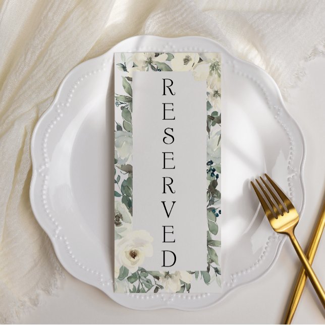 Menu de places réservées Floral Roses Blanc d'Ivoi (Créateur téléchargé)