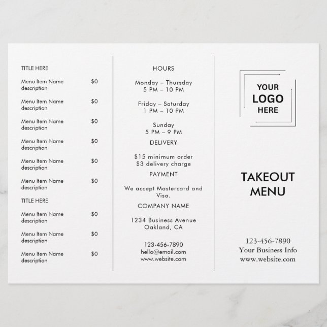 Menu de plats à emporter de restaurant avec logo d (Devant)